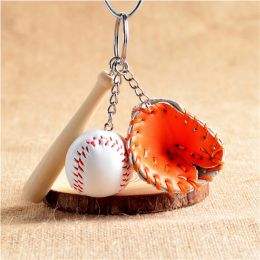 1 pc Baseball glove wooden bat keychain sports Car Auto Key Chain Key Ring Gift For Man