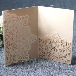 50Pcs Wedding Invitations Card With Pearl Paper Material Laser Cut Greeting Cards Mariage Birthday Bridal Shower Party Supplies