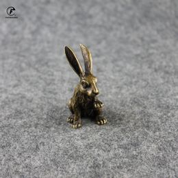 brand new Antique Copper Zodiac Cute Rabbit Statue Ornaments Vintage Solid Brass Animal Mini Figurine Tea Pet Desk Decoration