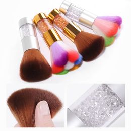 1pc Rainbow Nail Art Dust Brush Soft Glitter Powder Remover Pen Acrylic Rhinestones Handle Nail Brushes Cleaner Remover Brush