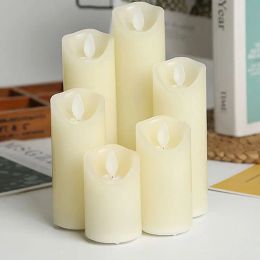 USB powered Rechargeable Led Pillar Paraffin candle Wavy edge Moving wick Wedding Xmas Party Church Table Decor 5.3CM(D)-Amber