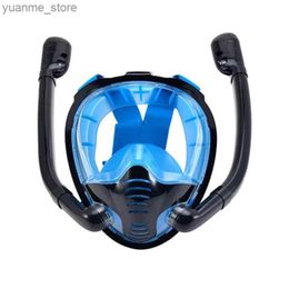 Diving Masks QYQFull face Snorkelling Mask 180 panoramic silicone dry top Snorkelling goggles 2 Snorkelling tube leak proof Y240410