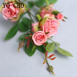 YO CHO Artificial Flower 5 Head Silk Rose DIY Flower Arrangement Long Stem Fake Rose Decor Wedding Wall Girl Home Party Decor