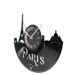 Paris Vintage Wall Clock For Living Room French Home Decor Retro Vinyl Record Wall Watch France Landmark Building Silent Clock