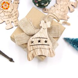 6PCS Lovely European Christmas Wooden Pendants Ornaments Wood Craft Christmas Tree Ornaments Decorations Kids Toys Hanging Gifts