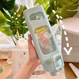 Kawaii Pastel Straw Bottle New Transparent Square Cute Water Bottles Large Capacity Travel Outdoor Sport Cycling Bottle BPA Free