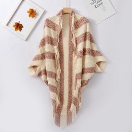 2022 Autumn Winter New Color Matching Cloak Irregular Tassel Design Chenille Yarn Coat Cloak Shawl Female Ponchos Capes P2