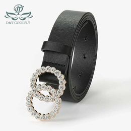 Belts D T 2021 New Womens Double Ring Diamond Decorative Buckle PU Leather Material Womens Casual Style Elegant WaistC240410