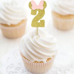 Gold Glitter 2nd Birthday Cupcake Picks Number 2 Cupcake Toppers -12pcs