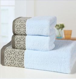 cotton set bath towel hand face towel 2pcs 1pc large Bathroom Beach Accessory yellow pink blue3032026