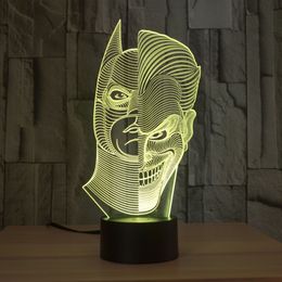 Two-Face Man Joker and Batman 3D Abstract Visual 7 Kinds of Colors Change Touch Keys USB Desk Lamp217f