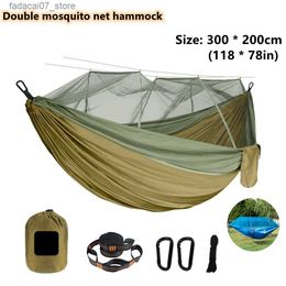 Hammocks Camping leisure double mosquito net hammock portable outdoor garden travel sleep hammock swing travel natural hikingQ