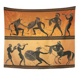 Ancient Greece Black Figure Pottery Hunting for Minotaur Gods Home Decor Tapestry Wall Hanging for Living Room Bedroom Dorm