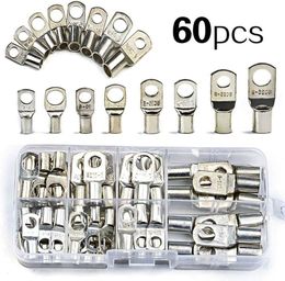 60pcs Assortment SC Bare Tinned Copper Lugs Terminals Ring Car Battery Seal Wire Connectors Cable Crimped/Soldered Terminal Kit