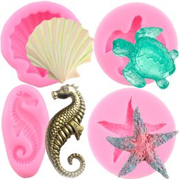 DIY Shell Starfish Silicone Mould Seahorse Sea Turtle Fondant Cake Decorating Tools Soap Moulds Baking Chocolate Candy Clay Moulds