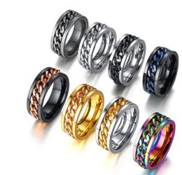Unique Design Men Jewellery Big Punk Stainless Steel Rotable Chain Ring Trendy Titanium Spinner Sport Ring Good For Men to Banquet6998249