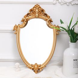 European Decorative Wall Mirror,Retro Gold Court Relief Hanging Mirrors for Home Wall,Bedroom Bathroom Home Decoration