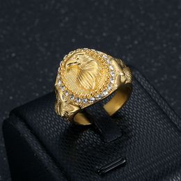 Mens Hip Hop Stainless Steel Animal Casting Ring 18k Real Gold Plated Jewelry