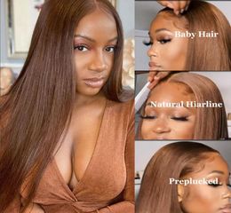 Silky Straight Human Hair 4x4 13x4 Lace Frontal Wigs Light Brown 4 Colour Pre Plucked Natural Hairline1163674