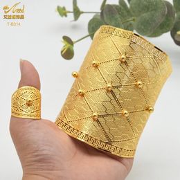 ANIID 24K Dubai Gold Plated Bangle Bracelet With Rings For Women Bridal Designer African Jewellery Wedding Ethiopian Bracelets 240407