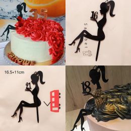 Red High Heels Lady Happy Birthday Acrylic Cake Topper Wedding Girls Cake Toppers for 16 18 21 Birthday Party Cake Decorations