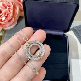 High Version V-gold T-family Round Full Diamond Colored Necklace for Women's Fashion Couple Pendant T1 Double Ring Collar Chain Network Red Style