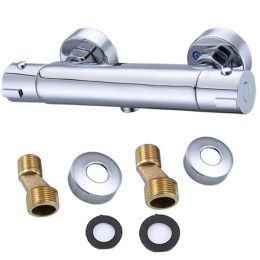 Bathroom Thermostatic Shower Faucet Brass Chrome Mixer Value Dual Handle Temperature Control Bathtub Shower Faucet Wall Mounted