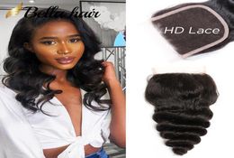 HD Lace Closure 4x4 Loose Wave Top Swiss Piece 100 Unprocessed Human Hair Extensions Natural Hairline BellaHair1462257