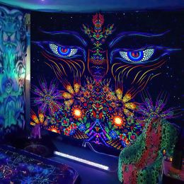 Aesthetic Wall Hanging Hippie Tapestry Decor Black Light Psychedelic Tapiz Home UV