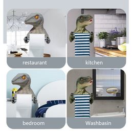 3D Dinosaur Roll Paper Holder Wall-mounted Toilet Paper Rack Tyrannosaurus Decorative Tissue Towels Holder