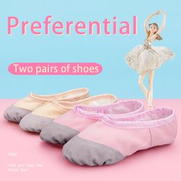 Toddler Girls Ballet Shoes Dance Slippers Soft Split Sole Leather Pointe Shoes Gymnastics Yoga Dance Shoes 2 Pairs