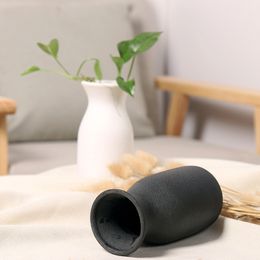 White Black Matte Handmade Ceramic Flower Arrangement Japanese Nordic Simple Vase Zen Stoneware Decorative Ornament