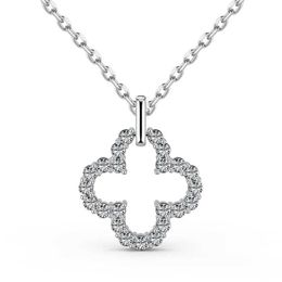 Pendant Necklaces Real S925 Silver Clover Necklace Womens Hollow Flower Pendant Collar Chain Female 5A Zircon Original Design Luxury Jewelry Girl 240410