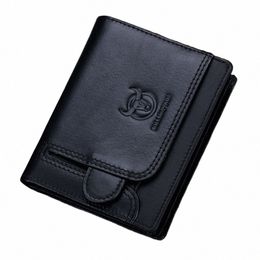 bullcaptain Genuine New RFID Men's Wallet Compact Mini Card Holder Large Capacity Card Wallets Genuine Leather Wallet Purse Man 93kG#