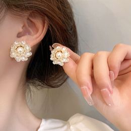 Sier Needle Pearl Flower Cluster French Ins Forest Sweetly Tempered Fashion New Earrings