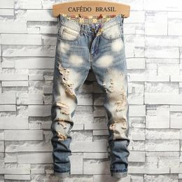 Men's Jeans Distressed Ripped Retro Blue Fashion Slim Motorcycle Trousers Male Hip-hop Street Hole Denim Pants