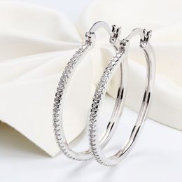 High quality 925 Sterling Silver Big Hoop Earring Full CZ Diamond Fashion bad girl Jewellery Party Earrings274d