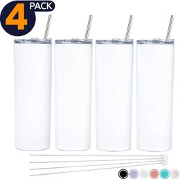 Mugs 20Oz Sublimation Tumbler Skinny Tumbler Set Stainless Steel Insulated Travel Tumbler With Closed Lid Straw Slim Water TumblerCup 240410