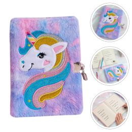 Notebooks Notebook Lock Student Diary Girls Trip Gifts Plush Cartoon Kids Journal Unicorn Cover Dairy Fluffy With