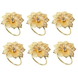 6 Pack Floral Design Napkin Ring Metal Gold Napkin Buckle Napkin Ring Holder Hotel Restaurant Wedding Party Western Table