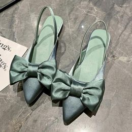 Sandals Summer Woman Fashion Bow Black Heels Pointed Toe Slingbacks Elegant Party Ladies Low Heeled Pumps Prom Shoes