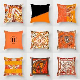 45 * 45cm designer pillowcase orange series cushion cover horse flower printed pillowcase home chair sofa decoration square pillowcase throw pillow