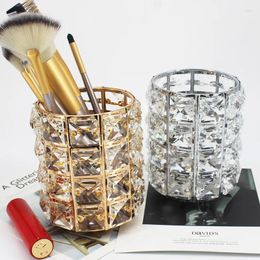 Storage Boxes Light Luxury European Style Crystal Pen Holder Makeup Brush Bucket Eyebrow Pencil Comb Cosmetic Box