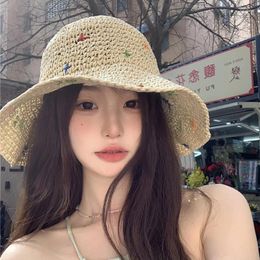 Wide Brim Hats 2024 Spring And Summer Color Sweet Straw Bucket Hat Women Ins Korean Version Niche Sunshade Foldable Cap