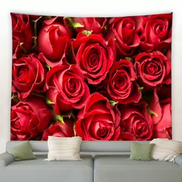 Rose Tapestry Wall Hanging Red Flower Wall Tapestry Nature Elegant for Livingroom Bedroom Dorm Home Art Decor Blanket Yoga Mat