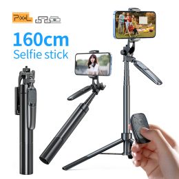 Tripods Pixel ST2 160cm Tripod For Phone Foldable Portable Wireless Selfie Stick Bluetooth Remote Control Travel Live Phone Holder