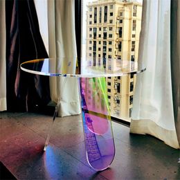 Acrylic Folding Table Simple Mini Bedside Table Colorful Laser Round Coffee Table Bedroom Bedside Living Room Furniture