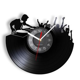 Night Club Music Festival DJ Booth Stage Turn Tables Night Club Wall Decor Wall Clock Disco Dance Party Vinyl Record Wall Clock