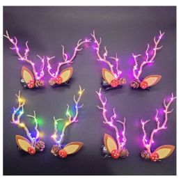 Women Girl Light Blinking Elk Antler Ear Hair Clip Party Birthday Fairy Horn Head Wear Glow Deer navidad Christmas Decoration