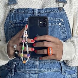 New Colorful Acrylic Bead Smile Mobile Phone Chain Charm Cellphone Strap Anti-lost Lanyard For Women Summer Jewelry